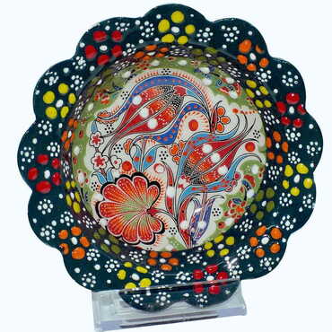 Turkish Ceramic Engraved Relief Daisy Bowl 13 cm - 9