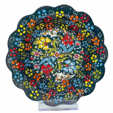 Turkish Ceramic Engraved Relief Daisy Bowl 16 cm - Myros