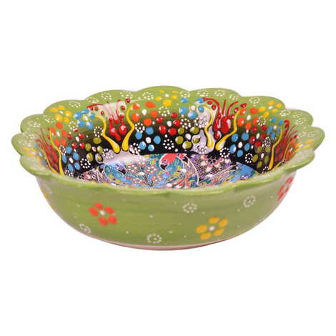 Turkish Ceramic Engraved Relief Daisy Bowl 20 cm - 2