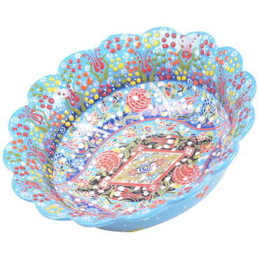 Turkish Ceramic Engraved Relief Daisy Bowl 25 cm - 3