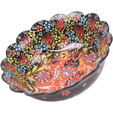 Turkish Ceramic Engraved Relief Daisy Bowl 25 cm - 4