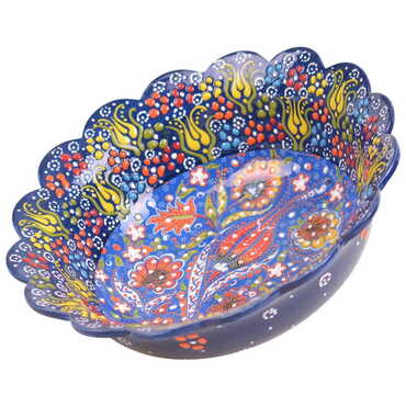 Turkish Ceramic Engraved Relief Daisy Bowl 25 cm - 5