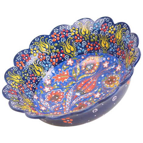 Turkish Ceramic Engraved Relief Daisy Bowl 25 cm - 5