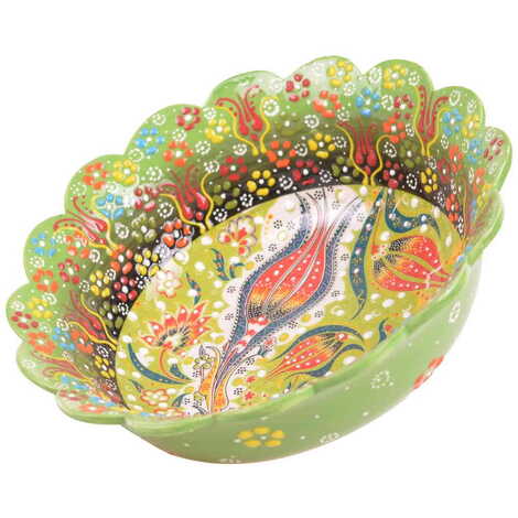 Turkish Ceramic Engraved Relief Daisy Bowl 25 cm - 6