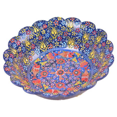 Turkish Ceramic Engraved Relief Daisy Bowl 30 cm - 7