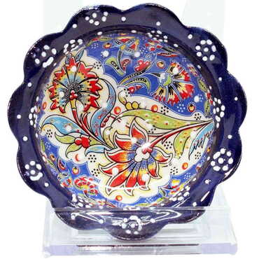 Turkish Ceramic Engraved Relief Daisy Bowl 8 cm - 9