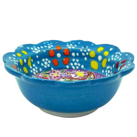 Turkish Ceramic Engraved Relief Daisy Bowl 8 cm - 2