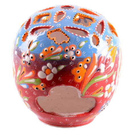 Turkish Ceramic Engraved Round Candle Holder - 3