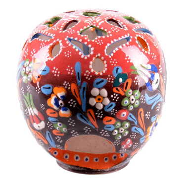 Turkish Ceramic Engraved Round Candle Holder - 4