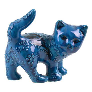 Turkish Ceramic Hand Painted Turquoise Cat Figurine Medium Size - 4