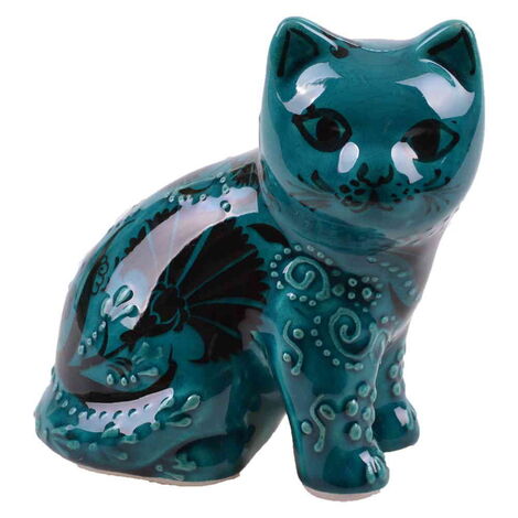 Turkish Ceramic Hand Painted Turquoise Cat Figurine Medium Size - 8