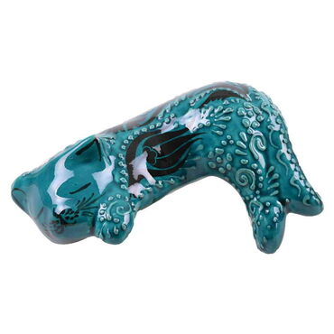 Turkish Ceramic Hand Painted Turquoise Cat Figurine Medium Size - 10