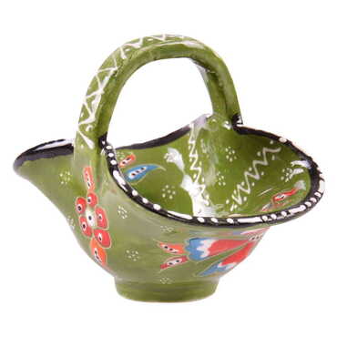 Turkish Ceramic Handpainted Basket Small Size - 9