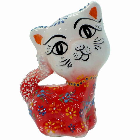 Turkish Ceramic Relief Cat Figurine Big Size - 10