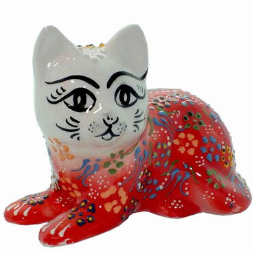 Turkish Ceramic Relief Cat Figurine Big Size - 16