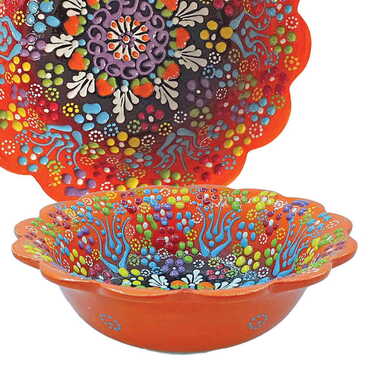 Turkish Ceramic Relief Daisy Bowl 16 cm - Myros