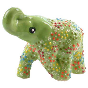 Turkish Ceramic Relief Handpainted Elephant Figurine Medium Size - 9