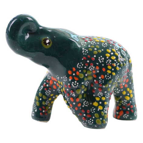 Turkish Ceramic Relief Handpainted Elephant Figurine Medium Size - 10