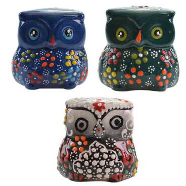 Turkish Ceramic Relief Handpainted Owl Figurine Small Size - 3