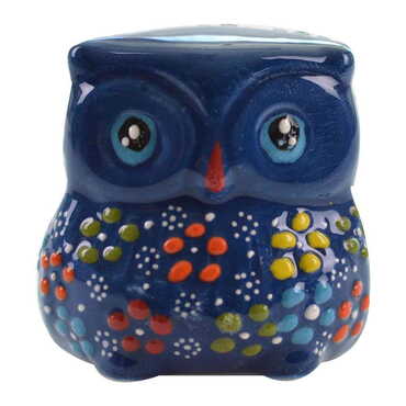 Turkish Ceramic Relief Handpainted Owl Figurine Small Size - 4