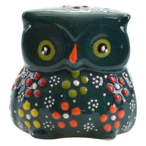 Turkish Ceramic Relief Handpainted Owl Figurine Small Size - 5