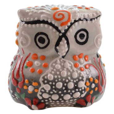 Turkish Ceramic Relief Handpainted Owl Figurine Small Size - 6