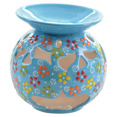 Turkish Ceramic Relief Oil Burner with Candle Holder - 7