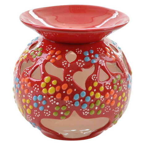 Turkish Ceramic Relief Oil Burner with Candle Holder - 8