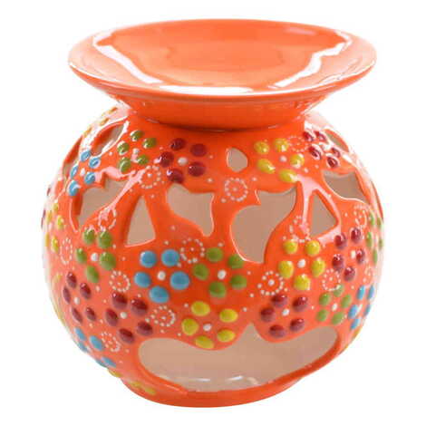 Turkish Ceramic Relief Oil Burner with Candle Holder - 9