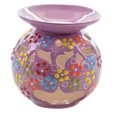 Turkish Ceramic Relief Oil Burner with Candle Holder - 10