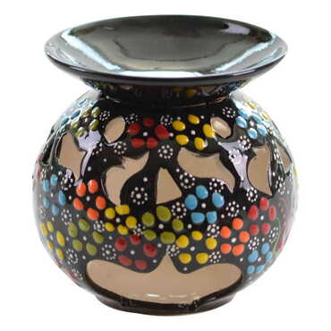 Turkish Ceramic Relief Oil Burner with Candle Holder - 11