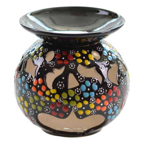 Turkish Ceramic Relief Oil Burner with Candle Holder - 11