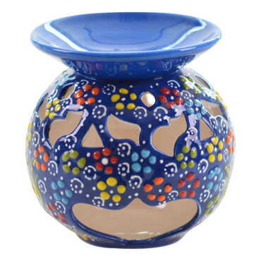 Turkish Ceramic Relief Oil Burner with Candle Holder - 12