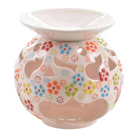 Turkish Ceramic Relief Oil Burner with Candle Holder - 13