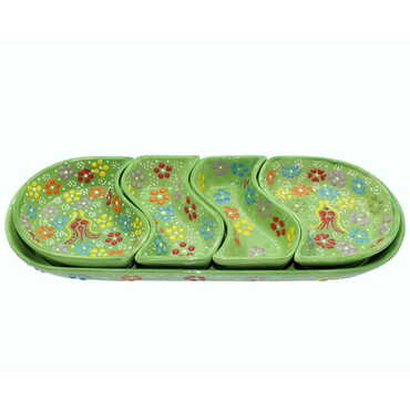 Turkish Ceramic Relief Platter Serving Set of 4 Pcs - 9