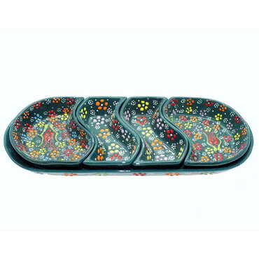 Turkish Ceramic Relief Platter Serving Set of 4 Pcs - 10