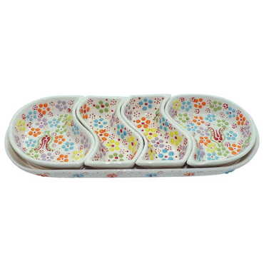 Turkish Ceramic Relief Platter Serving Set of 4 Pcs - 12