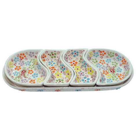 Turkish Ceramic Relief Platter Serving Set of 4 Pcs - 12