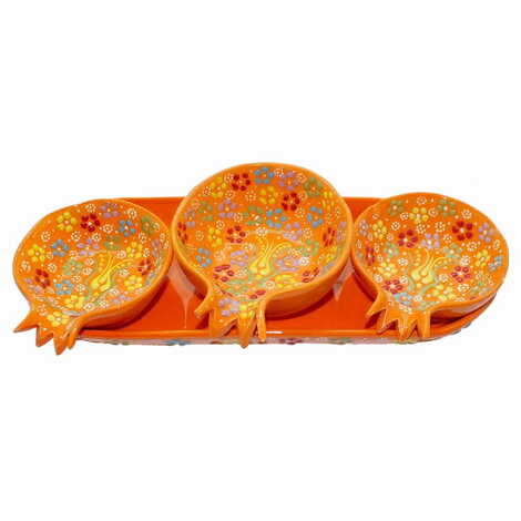 Turkish Ceramic Relief Pomegranate Appetizer Set 3 Pcs - 4