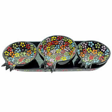 Turkish Ceramic Relief Pomegranate Appetizer Set 3 Pcs - 5