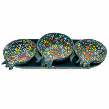 Turkish Ceramic Relief Pomegranate Appetizer Set 3 Pcs - 7