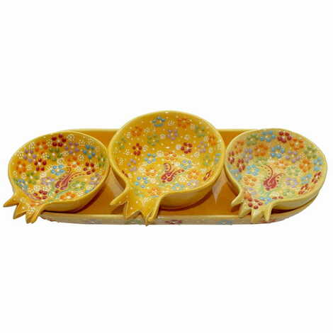 Turkish Ceramic Relief Pomegranate Appetizer Set 3 Pcs - 8