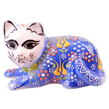 Turkish Ceramic Relief & Relief Cat Figurine Medium Size - 6