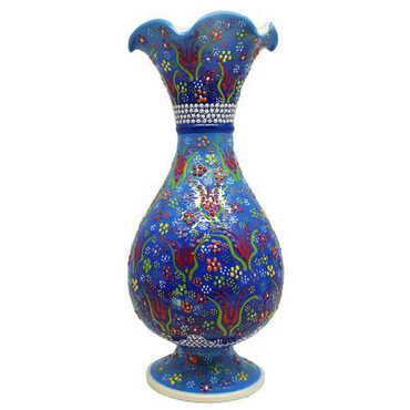 Turkish Ceramic Relief Screwed Vase 20 Cm - Myros