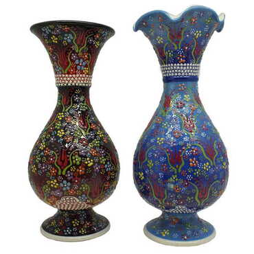 Turkish Ceramic Relief Screwed Vase 20 Cm - 2