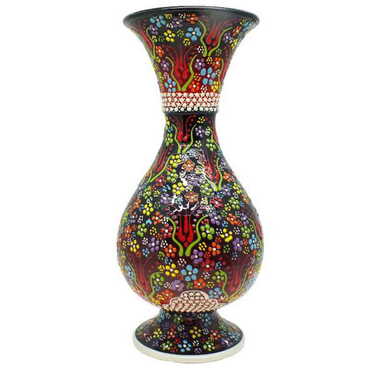 Turkish Ceramic Relief Screwed Vase 20 Cm - 3