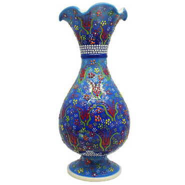 Turkish Ceramic Relief Screwed Vase 20 Cm - 4