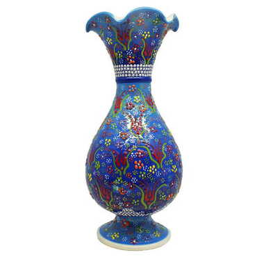 Turkish Ceramic Relief Screwed Vase 30 Cm - Myros