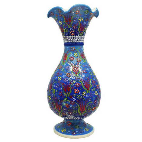 Turkish Ceramic Relief Screwed Vase 30 Cm - 1