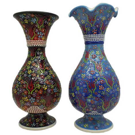 Turkish Ceramic Relief Screwed Vase 30 Cm - 2